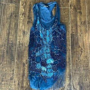 Roberto Cavalli Blue Beaded Tank. Size 38. Barely worn!